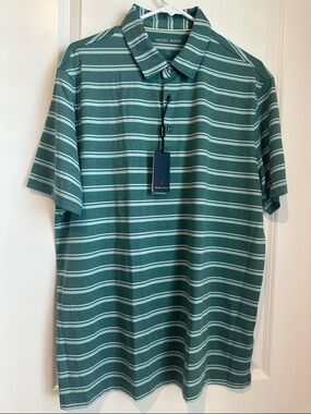 Michel Rouen Men's Green Striped Polo Shirt Size L